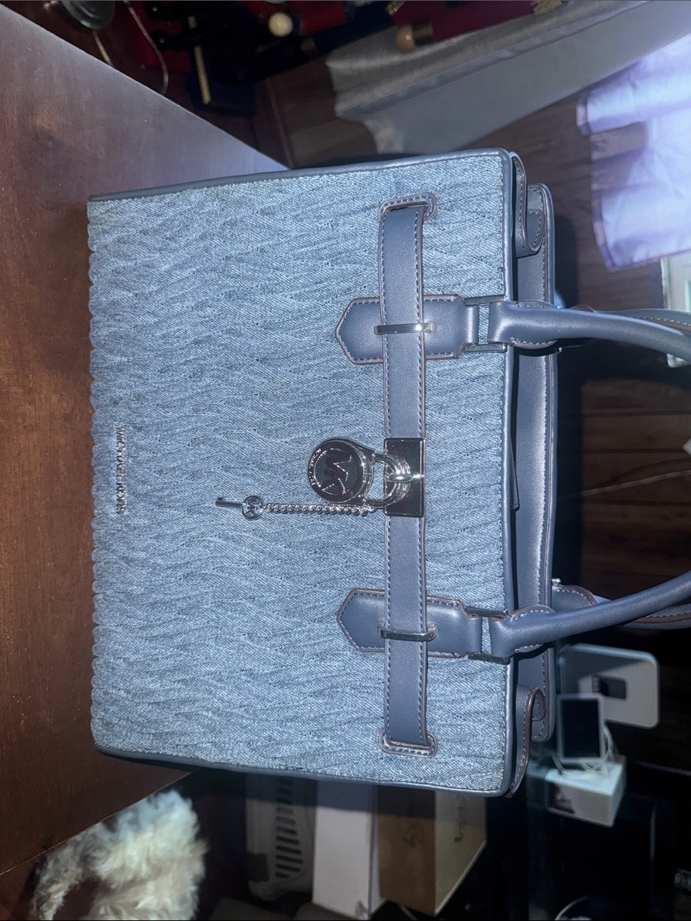 Michael Kors Blue Quilted Satchel with Logo Charm